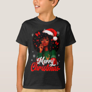 Black Girl Santa Hat Merry Christmas Pajama Africa T-Shirt