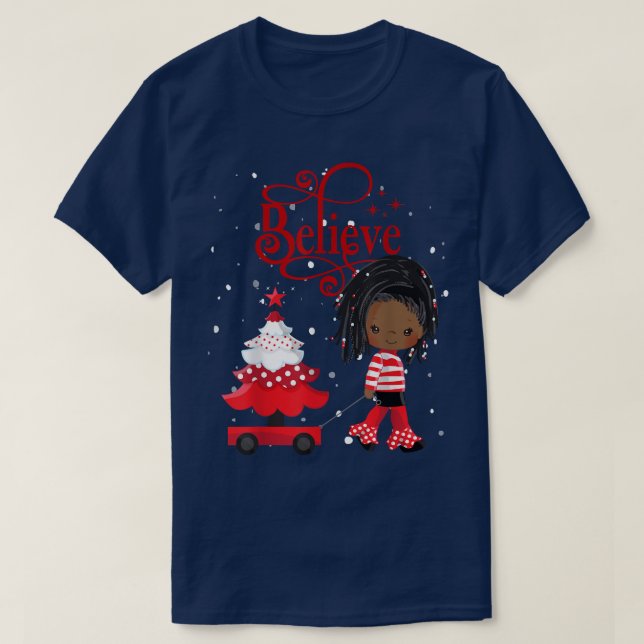 Black Girl Santa Holiday African American Christma T-Shirt (Design Front)