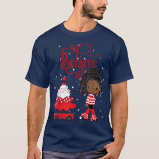 Black Girl Santa Holiday African American Christma T-Shirt
