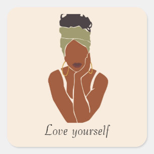 Black girl sticker: love yourself square sticker