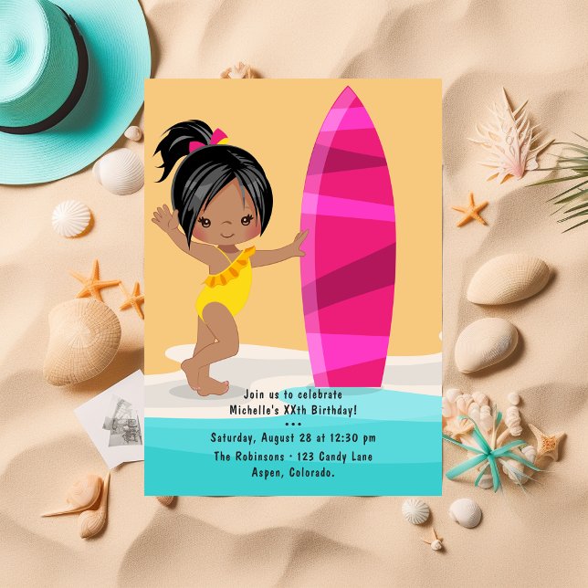 Black Girl Summer Beach Birthday Party Invitation (Creator Uploaded)