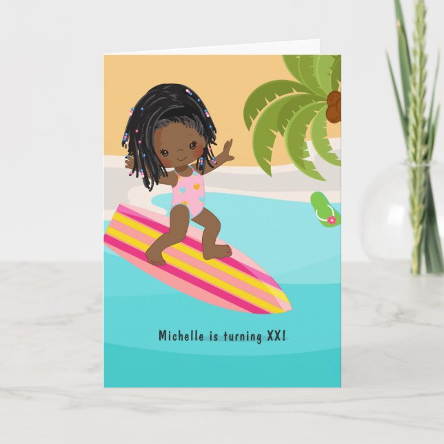 Black Girl Summer Beach Birthday Party Photo Invitation (Front)