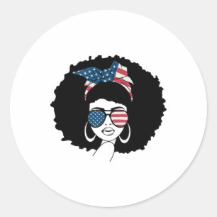 Black Girl Us Flag Melanin Afro 4th Of July Africa Classic Round Sticker