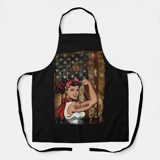 Black Girl Veteran Strong Female African American  Apron (Front)