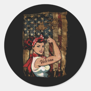 Black Girl Veteran Strong Female African American  Classic Round Sticker