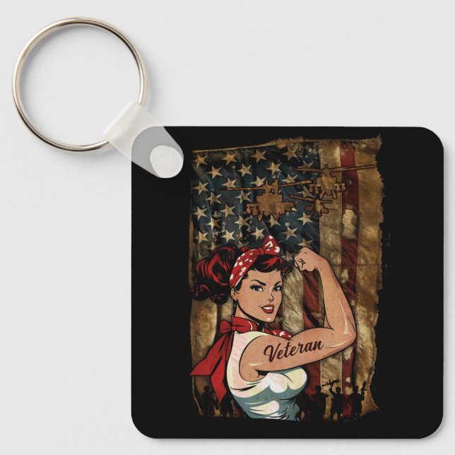 Black Girl Veteran Strong Female African American  Key Ring (Front)