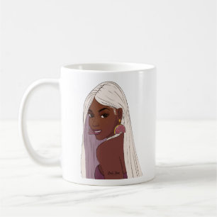 Black girl white hair with pink grapefruit earring coffee mug