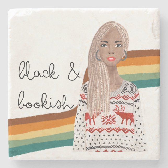 Black Girl with Blonde Braids Book Lover Stone Coaster (Front)