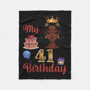 Black Girl With Cake Balloons Present Its My 41st Fleece Blanket