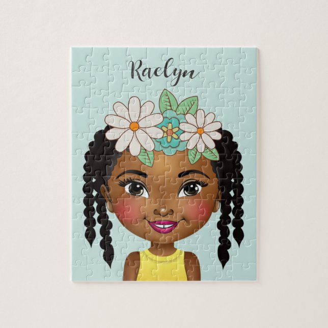Black Girl With Flowers Personalised Jigsaw Puzzle (Vertical)