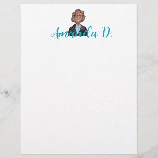 Black Girl with Glasses Personalised Letterhead (Front)