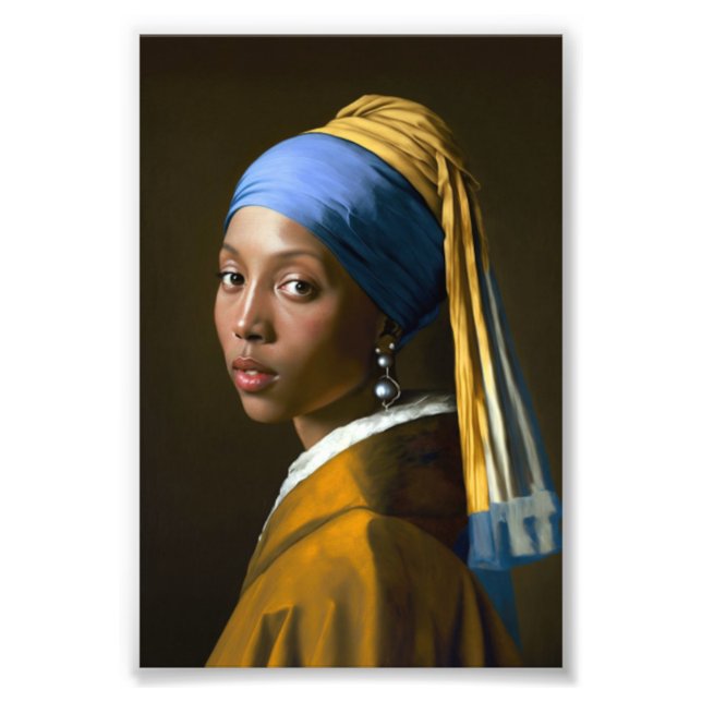 Black Girl With Pearls, Classic Art, Black Woman Photo Print (Front)