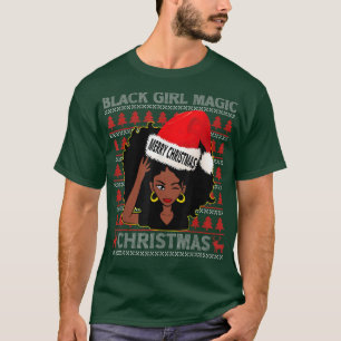 Black Girl Women Merry Christmas African American T-Shirt