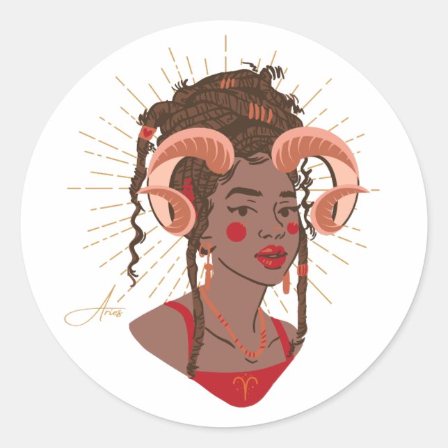 Black Girl Zodiac Magic: Aries Classic Round Sticker (Front)