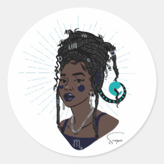 Black Girl Zodiac Magic: Scorpio Classic Round Sticker
