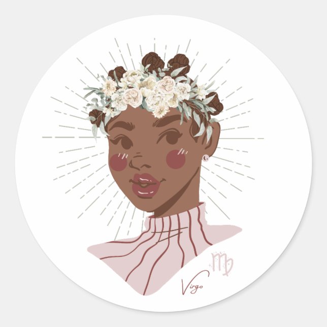 Black Girl Zodiac Magic: Virgo Classic Round Sticker (Front)