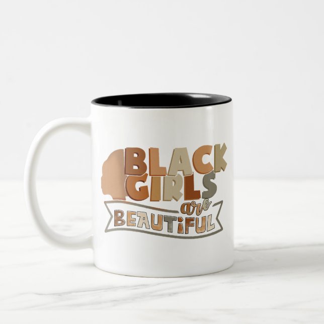 Black Girls Are Beautiful Afro Woman Two-Tone Coffee Mug (Left)