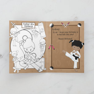Black Girls Karate Colouring Page Happy Birthday Card