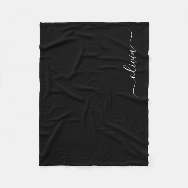 Black Girly Monogram Name Modern Fleece Blanket (Front)