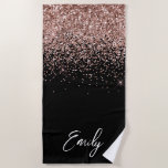 Black Girly Rose Gold Blush Pink Glitter Monogram Beach Towel<br><div class="desc">Black and Rose Gold - Blush Pink Sparkle Glitter Brushed Metal Monogram Name Beach Towel. This makes the perfect sweet 16 birthday,  wedding,  bridal shower,  anniversary,  baby shower or bachelorette party gift for someone that loves glam luxury and chic styles.</div>