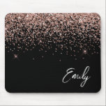 Black Girly Rose Gold Blush Pink Glitter Monogram Mouse Mat<br><div class="desc">Black and Rose Gold - Blush Pink Sparkle Glitter Brushed Metal Monogram Name and Initial Mousepad (mouse pad). This makes the perfect sweet 16 birthday,  wedding,  bridal shower,  anniversary,  baby shower or bachelorette party gift for someone that loves glam luxury and chic styles.</div>