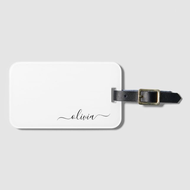 Black Girly Script Monogram Name Modern Luggage Tag (Front Horizontal)