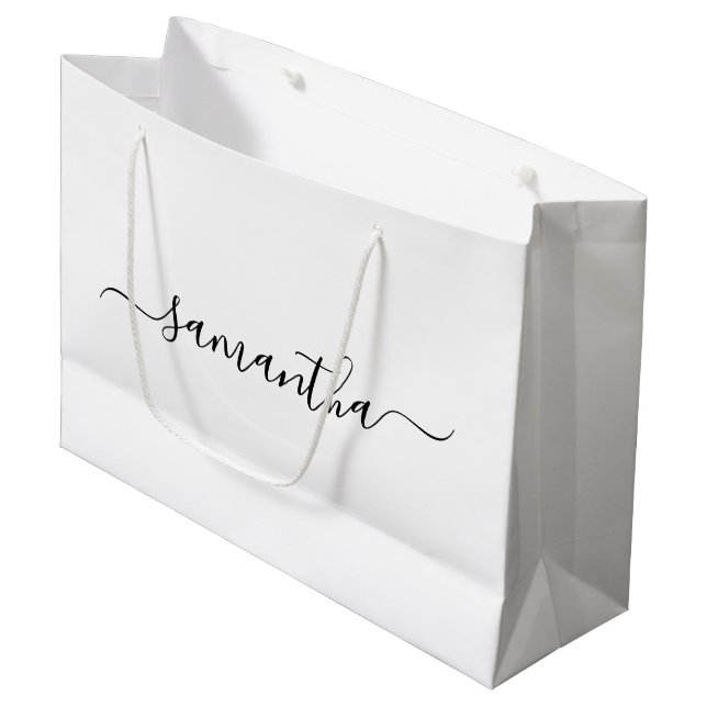 Black Girly Signature Name Large Gift Bag (Front Angled)