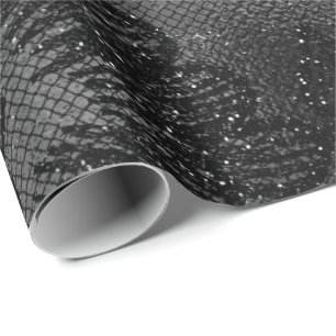 Black Glam Floral Lace Metallic Mulin Rouge Wrapping Paper
