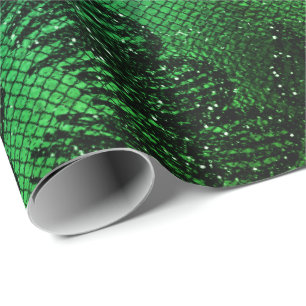 Black Glam Floral Lace Tropical Green Aquatic Wrapping Paper