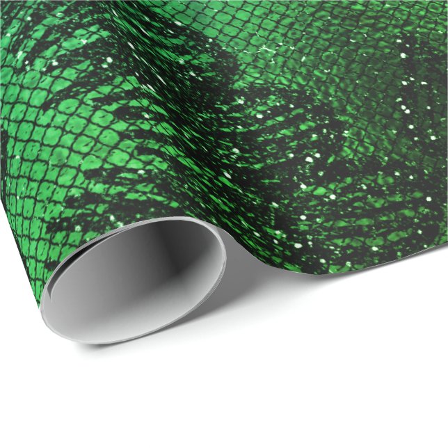 Black Glam Floral Lace Tropical Green Aquatic Wrapping Paper (Roll Corner)