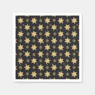 Black Glam Glitter Stars Holiday Napkin