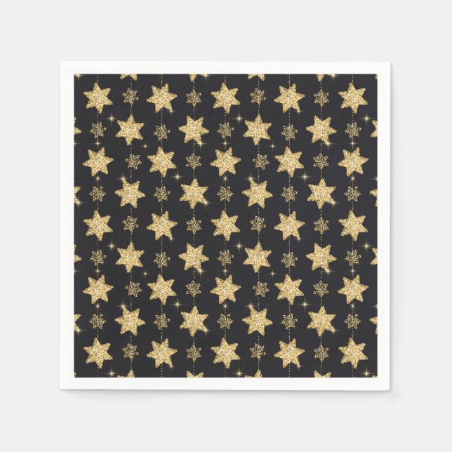 Black Glam Glitter Stars Holiday   Napkin (Front)