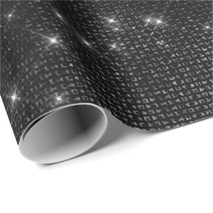 Black Glam Glitter Stars Sparkly Minimal Sequin Wrapping Paper