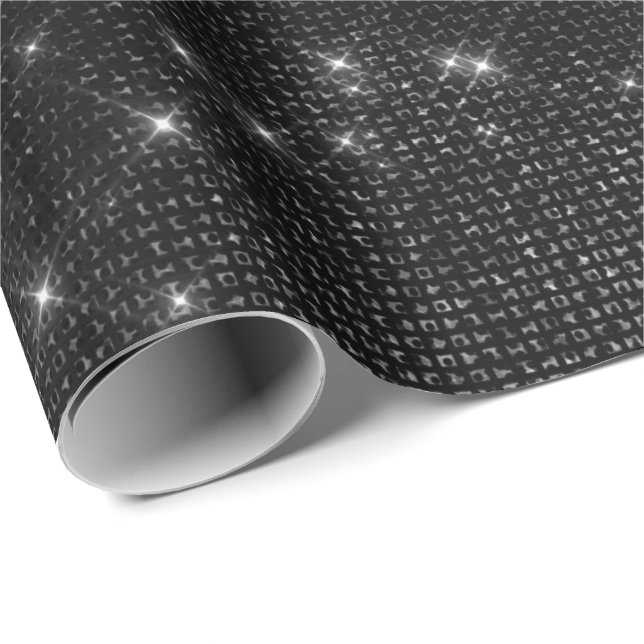 Black Glam Glitter Stars Sparkly Minimal Sequin Wrapping Paper (Roll Corner)