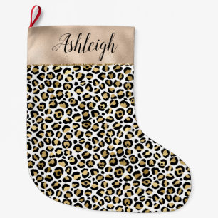 Black Glam Gold Leopard Print Large Christmas Stocking