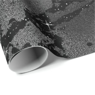 Black Glam Marble Wall Sparkly Metallic  Glass Wrapping Paper