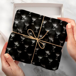 Black Glam Puffed Leather Minimal Luxury Geometry Wrapping Paper