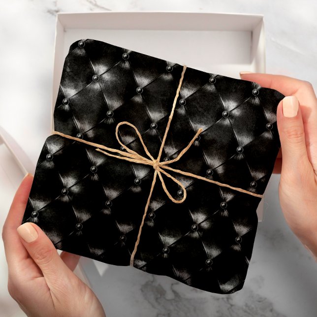 Black Glam Puffed Leather Minimal Luxury Geometry Wrapping Paper (Black Glam Puffed Leather Minimal Luxury Geometry Wrapping Paper)