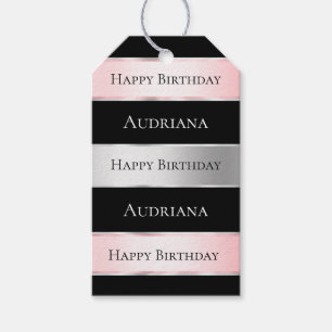 Black Glam Silver Blush Pink Ribbon Birthday Gift Tags