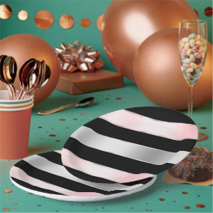 Black Glam Silver Blush Pink Ribbon Birthday Paper Plate