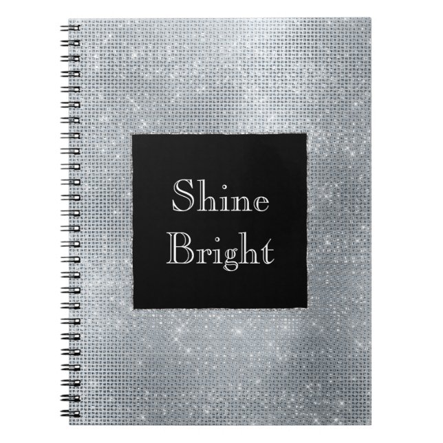 Black Glam Silver Glitzy Sparkle Notebook (Front)