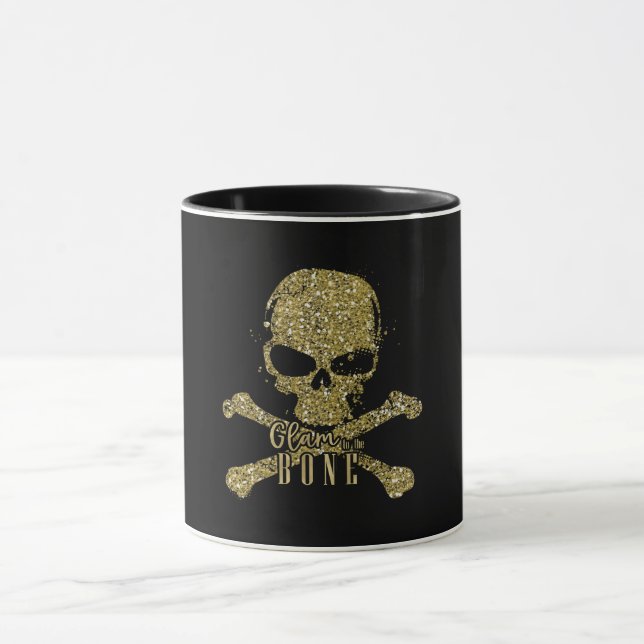Black Glam to the Bone Gold Glitter Skull Mug (Center)
