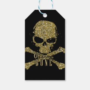 Black Glam to the Bone Gold Glitter Skull Sparkle Gift Tags