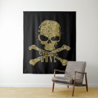 Black Glam to the Bone Gold Glitter Skull