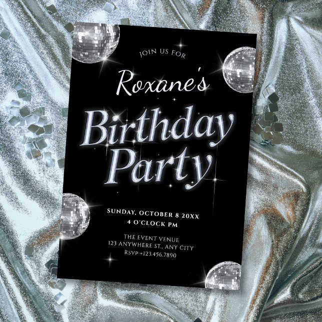 Black glamour disco birthday party invitation (Creator Uploaded)