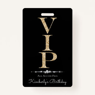 Black Glamourous Diamonds Gold Glitter VIP Loyalty ID Badge