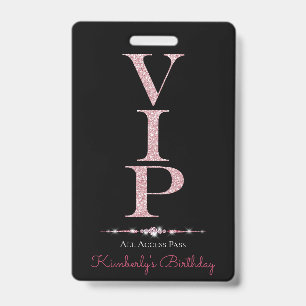 Black Glamourous Diamonds Pink Glitter VIP Loyalty ID Badge