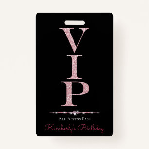 Black Glamourous Diamonds Pink Glitter VIP Loyalty ID Badge
