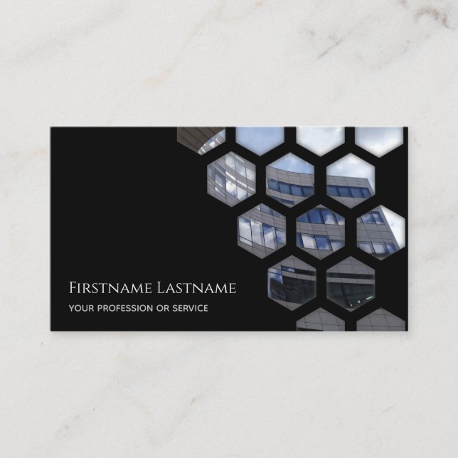 Black glass facade office skyscraper rectangles business card (Front)