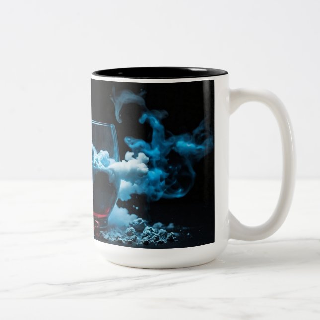 Black & Glass Tha Smoke Abstract Modern  Two-Tone Coffee Mug (Right)